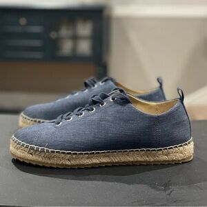 Lafayette 148 Women’s size 9 DULCI Denim Blue Espadrille Sneakers Lace Up Flats
